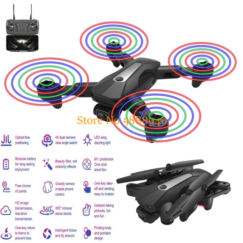 Overflow Box Dual - 4Kデュアルカメラ空撮WIFI FPV RCドローン カラフルLEDライト スマートフォロー オプティカルフローポジショニング
