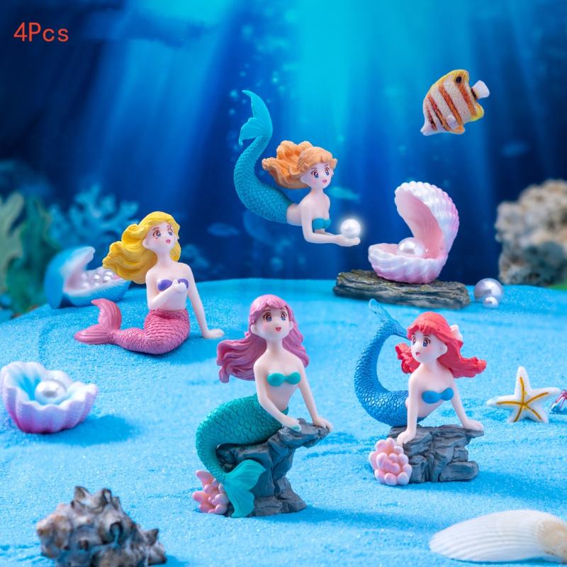 Marine Aquarium Hobby - 4 個のプラスチック水槽リトルマーメイドオーナメントミニチュア置物水族館の装飾 DIY ケーキ装飾デスククラフトアクセサリー