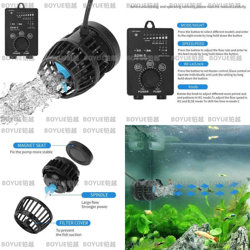 Powerhead Wave Maker - WiFi対応アクアリウムウェーブメーカー 静音循環ポンプ リーフタンク水流制御用 DW SDWシリーズ 水中パワーヘッド