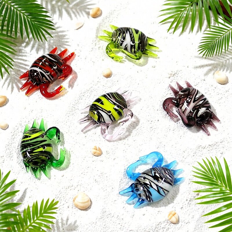 Aquarium Marine Fishes - 手作りのかわいいミニガラスカニの置物、小さな海洋動物の像、家のデスクトップ装飾、水槽の装飾アクセサリー