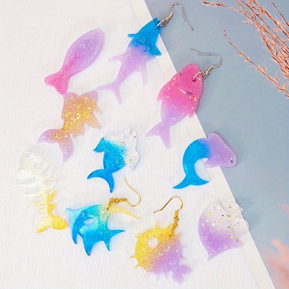 海をテーマにしたイヤリングとペンダントの型セットには、魚の尾 - Aquarium Marine Fishes のレビューと価格