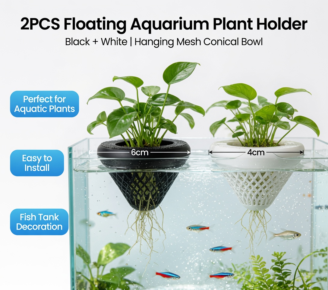 2個入りフローティングアクアリウムプラントホルダー、水槽用吊 - Marine Aquarium Hobby のレビューと価格