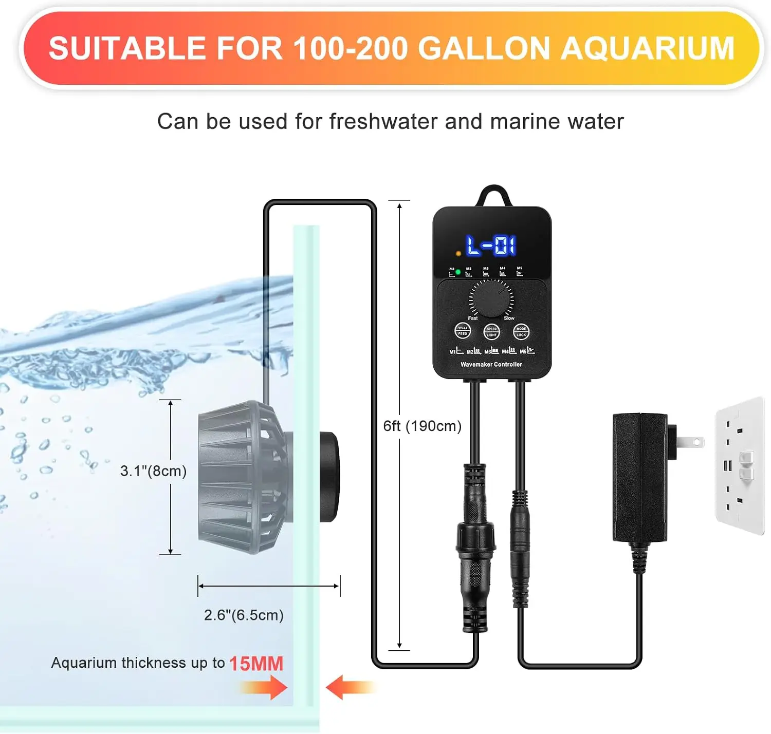 3400GPH水槽用ウェーブメーカー、DC24V電源ヘッド、 - Powerhead Wave Maker のレビューと価格