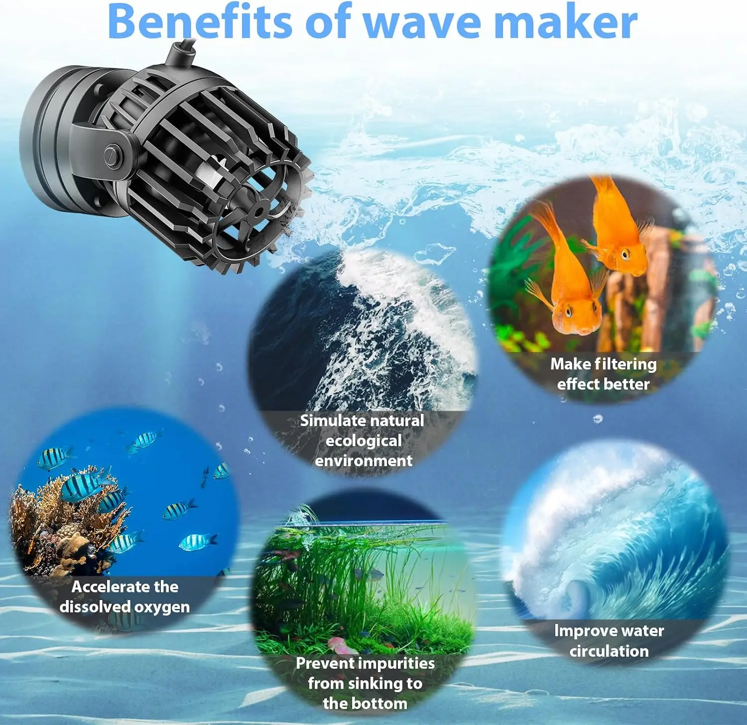 水槽用ウェーブメーカー、コントローラーで調整可能、強力な磁気 - Powerhead Wave Maker のレビューと価格